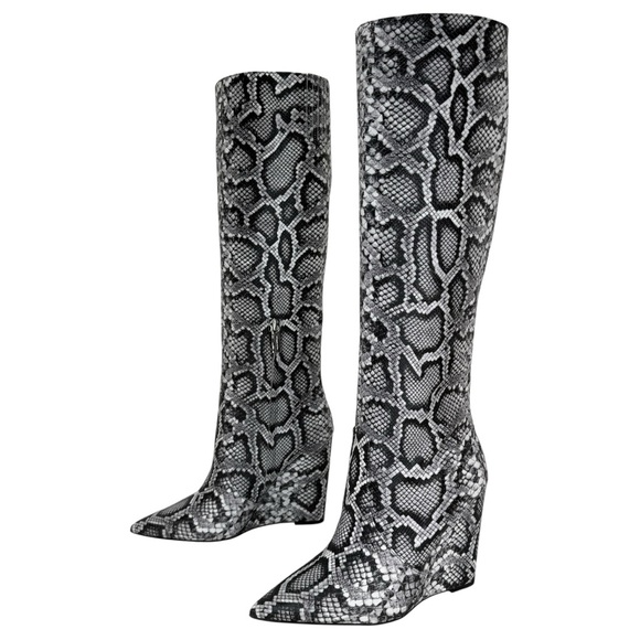 Michael Kors Isra Snake Embossed Leather Womens Wedge Knee High Boots Size 10M - Picture 11 of 14
